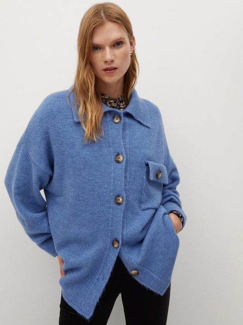 

MANGO Women Blue Solid Cardigan