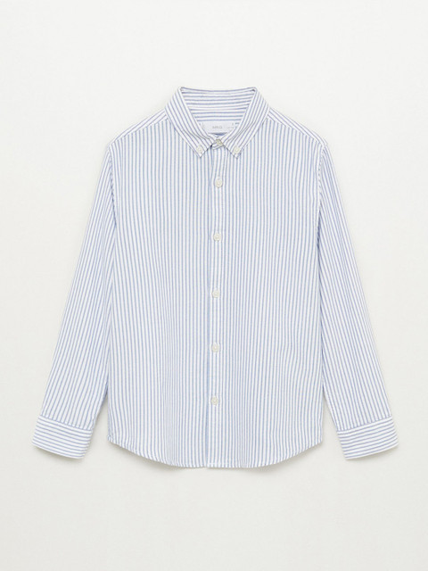 

Mango Kids Boys Blue & White Regular Fit Striped Sustainable Casual Shirt
