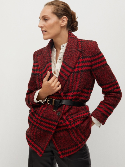 

MANGO Women Red & Black Checked Coat