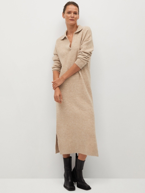 

MANGO Women Beige Solid Jumper Dress