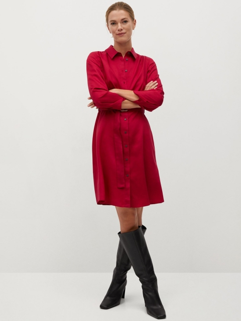 

MANGO Women Red Solid Sustainable Shirt Dress