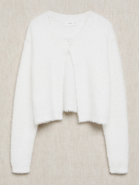 

Mango Kids Girls White Fuzzy Cardigan