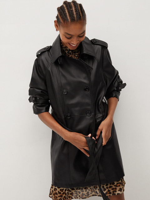 

MANGO Women Black Solid Asymmetric Closure Longline Tailored Jacket
