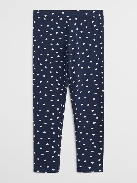 

Mango Kids Girls Navy Blue & White Heart Print Ankle Length Leggings