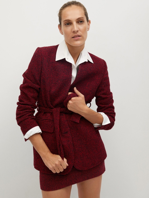 

MANGO Women Red & Black Sustainable Self-Design Single-Breasted Blazer