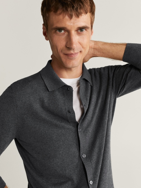 

MANGO MAN Charcoal Grey Sustainable Regular Fit Solid Winter Casual Shirt