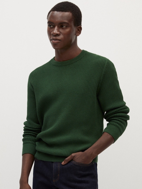 

MANGO MAN Men Green Ribbed Sustainable Pullover Sweater