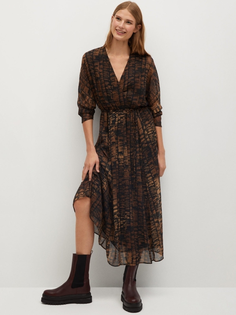 

MANGO Women Brown & Black Sustainable Printed Wrap Dress