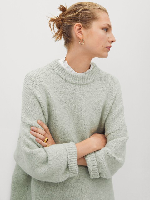 

MANGO Women Green Solid Oversized Pullover Sweater