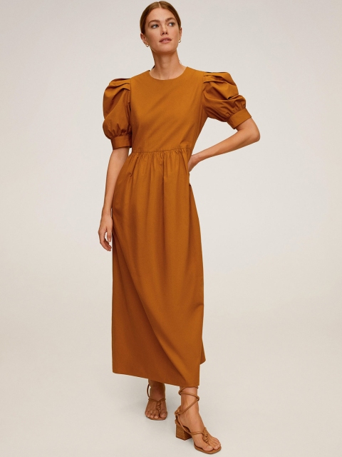 

MANGO Women Mustard Brown Solid Maxi Dress