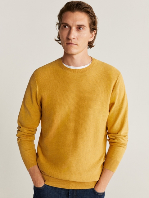 

MANGO MAN Men Mustard Yellow Solid Sustainable Pullover Sweater