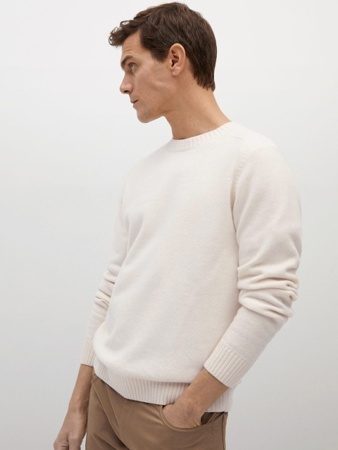 

MANGO MAN Men Off-White Solid Pullover Sweater