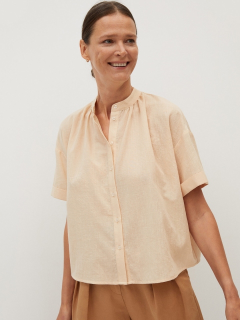 

MANGO Women Cream-Coloured Regular Fit Solid Casual Shirt