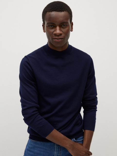 

MANGO MAN Men Navy Blue Solid Pullover Sweater