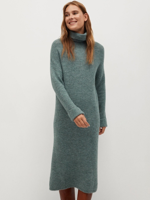 

MANGO Women Green Solid Sweater Dress