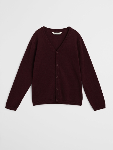

Mango Kids Boys Burgundy Solid Organic Cotton Cardigan