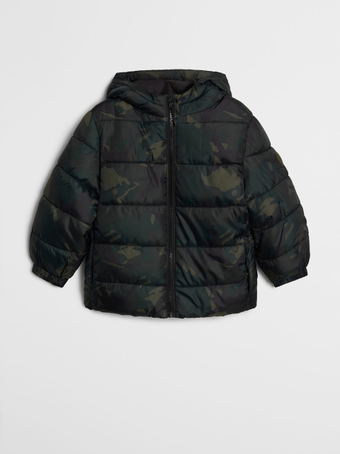

Mango Kids Boys Green & Charcoal Grey Camouflage Print Hooded Puffer Jacket