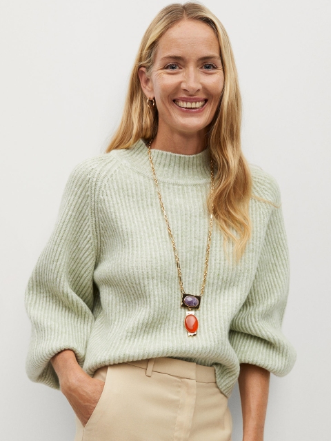 

MANGO Women Sea Green Sustainable Ribbed Pullover