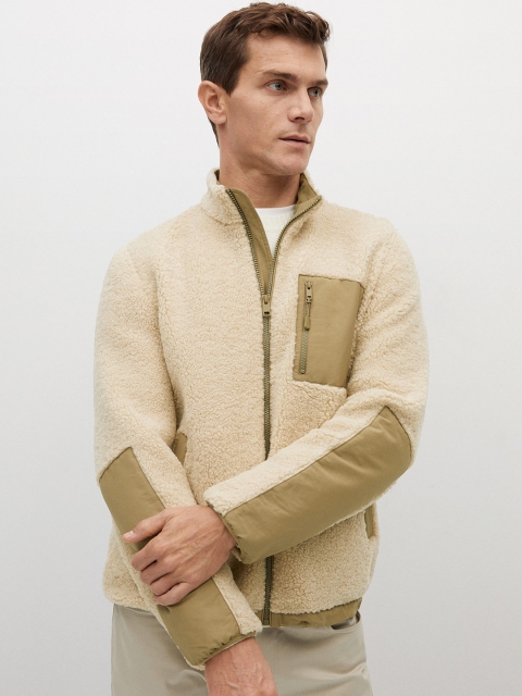 

MANGO MAN Men Cream-Coloured Faux Fur Tailored Jacket