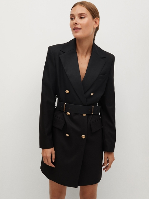 

MANGO Women Black Solid Blazer Dress with Belt