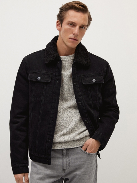 

MANGO MAN Men Black Solid Denim Jacket