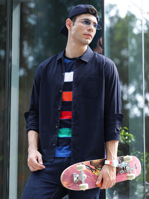 

MANGO MAN Navy Blue Sustainable Regular Fit Solid Casual Shirt
