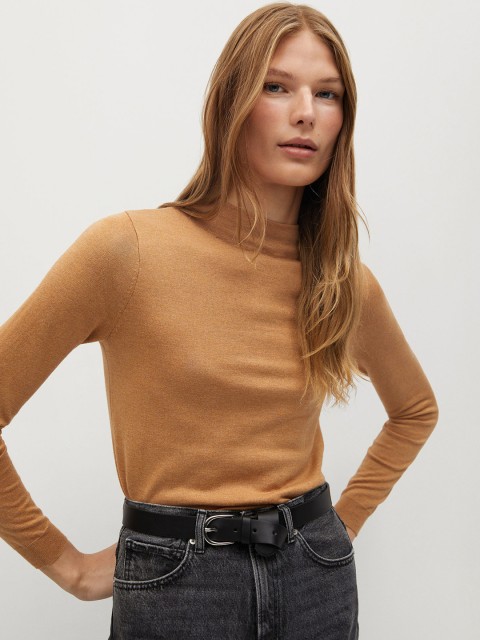 

MANGO Women Brown Solid Winter Top