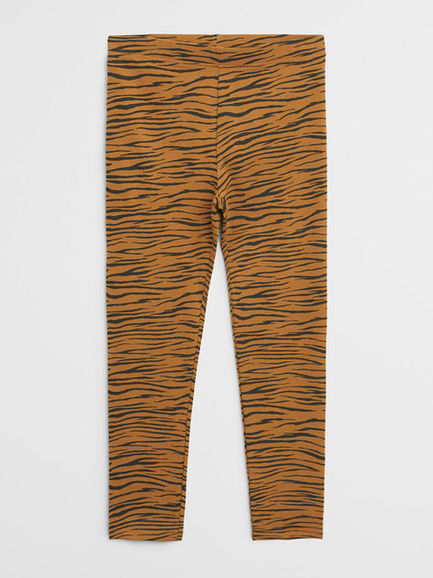 

Mango Kids Mustard Yellow & Black Tiger Print Ankle Length Leggings