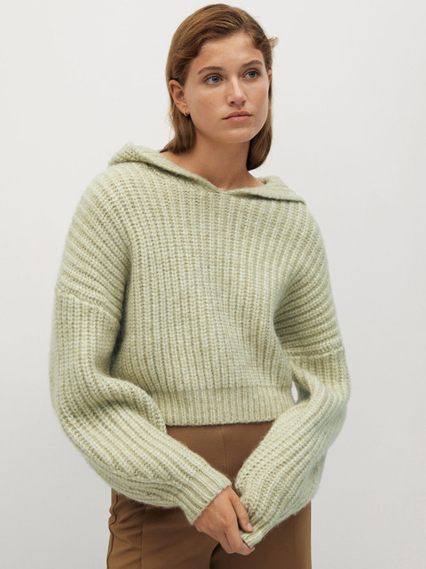 

MANGO Women Green Solid Hooded Sustainable Pullover