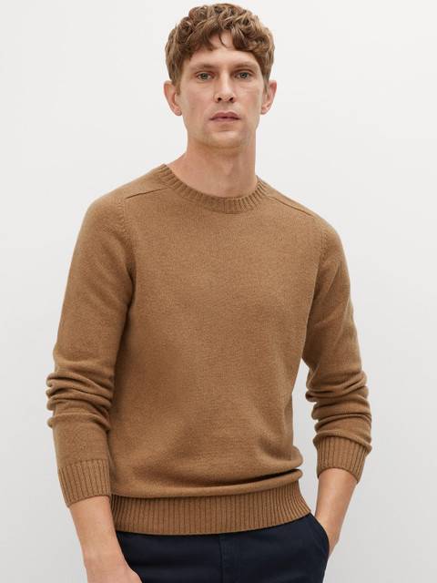 

MANGO MAN Men Brown Solid Pullover Sweater