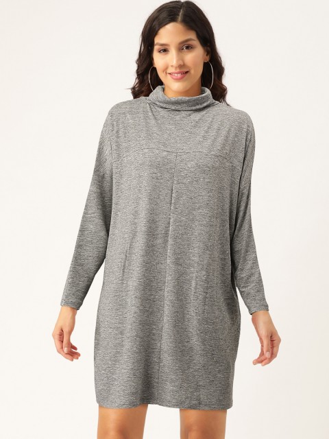 

MANGO Women Grey Melange Solid Shift Dress