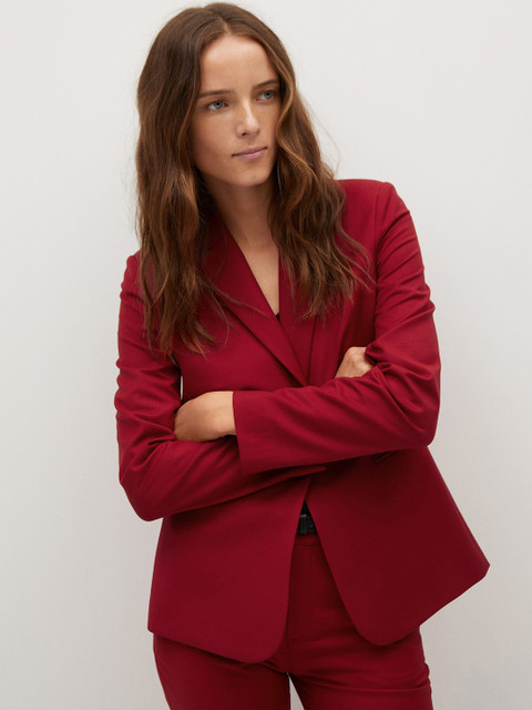 

MANGO Women Maroon Solid Single-Breasted Blazer
