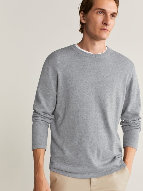 

MANGO MAN Men Grey Melange Solid Sustainable Pullover Sweater