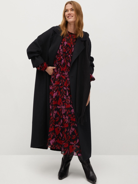 

MANGO Women Black & Red Floral Printed Maxi Dress