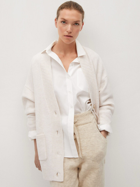 

MANGO Women Off-White Solid Cardigan
