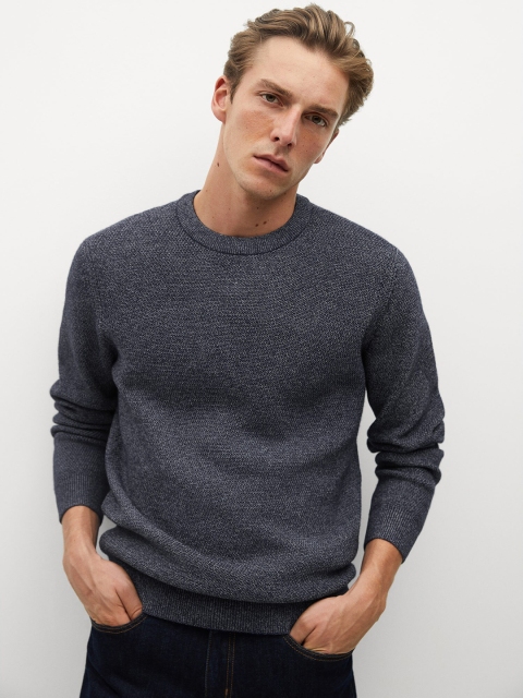 

MANGO MAN Men Navy Blue Solid Pullover