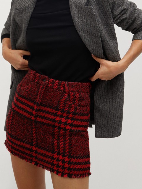 

MANGO Women Red & Black Checked Mini Straight Skirt