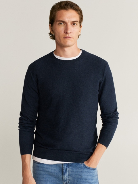 

MANGO MAN Men Navy Blue Solid Sustainable Pullover Sweater