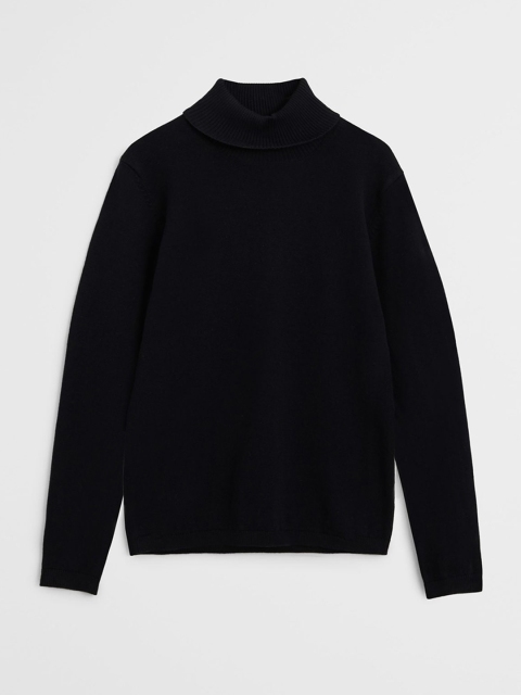 

Mango Kids Girls Black Organic Cotton Solid Turtle Neck Sustainable Pullover