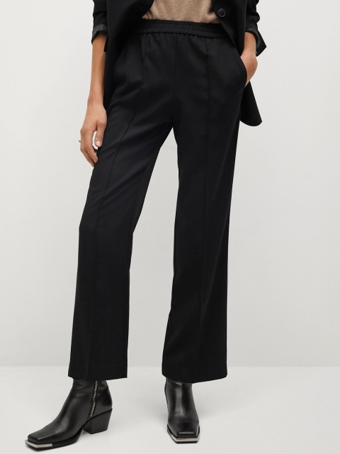 

MANGO Women Black Sustainable Straight Fit Checked Regular Trousers