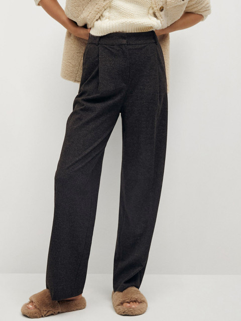 

MANGO Women Black Regular Fit Solid Parallel Trousers