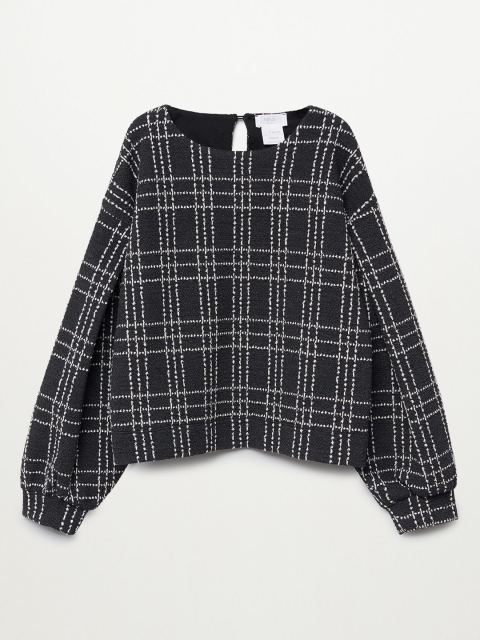 

Mango Kids Girls Charcoal Grey & Off-White Checked Sustainable Sweatshirt