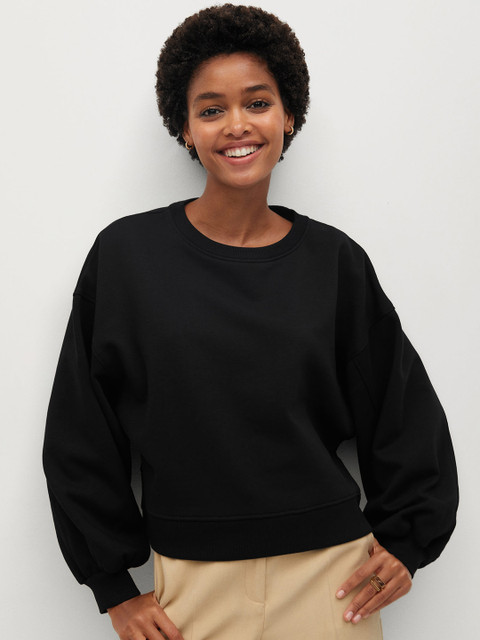 

MANGO Women Black Solid Sweatshirt
