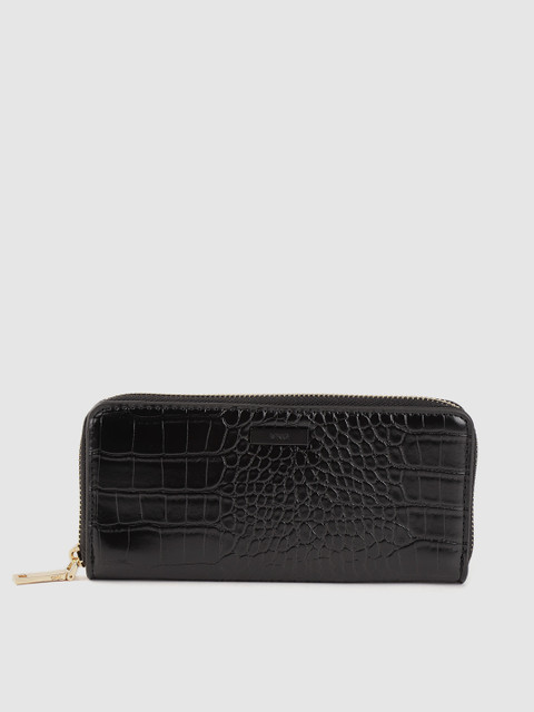 

MANGO Women Black Croc Textured Zip Around Wallet