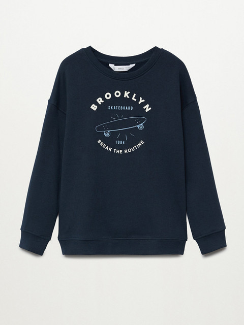 

Mango Kids Boys Navy Blue & White Typography Print Organic Cotton Sweatshirt