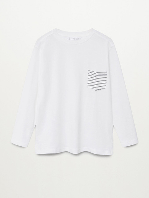 

Mango Kids Boys White Solid Organic Cotton Round Neck T-shirt