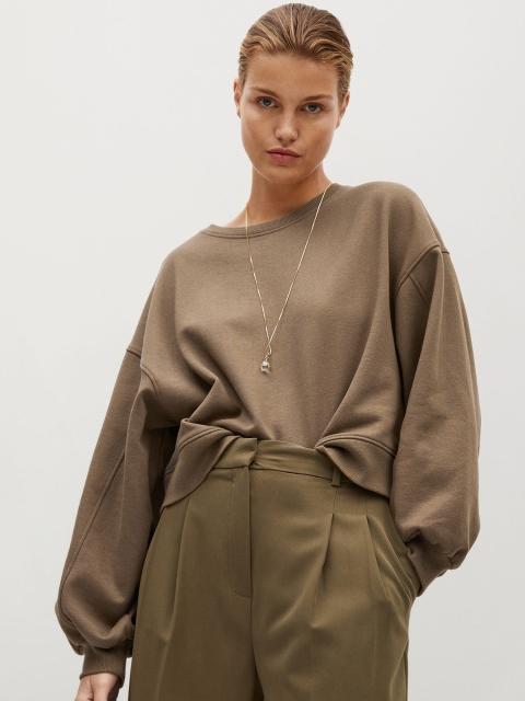 

MANGO Women Brown Solid Sweatshirt