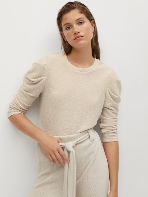

MANGO Women Beige Self-Striped Sustainable Top