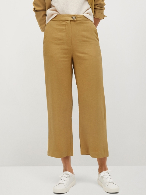

MANGO Women Mustard Yellow Regular Fit Solid Cropped Parallel Trousers