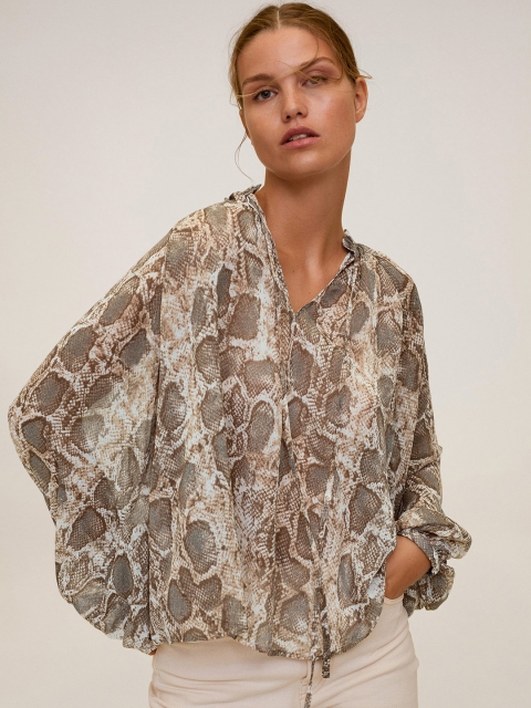 

MANGO Women Off-White & Beige Snakeskin Printed Top